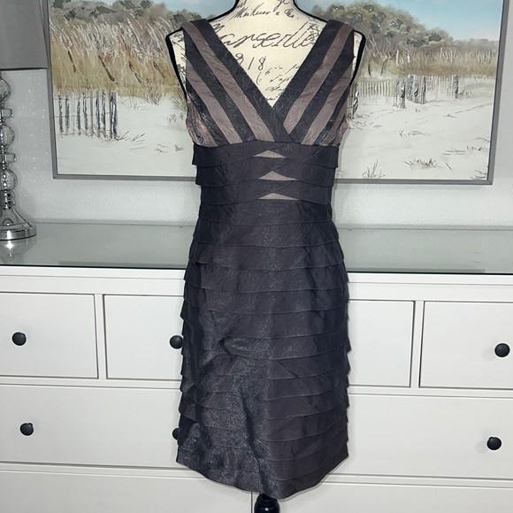 Adrianna Papell Dresses & Skirts - Adrianna Papell Shutter Pleated Bronze Metallic Evening Dress